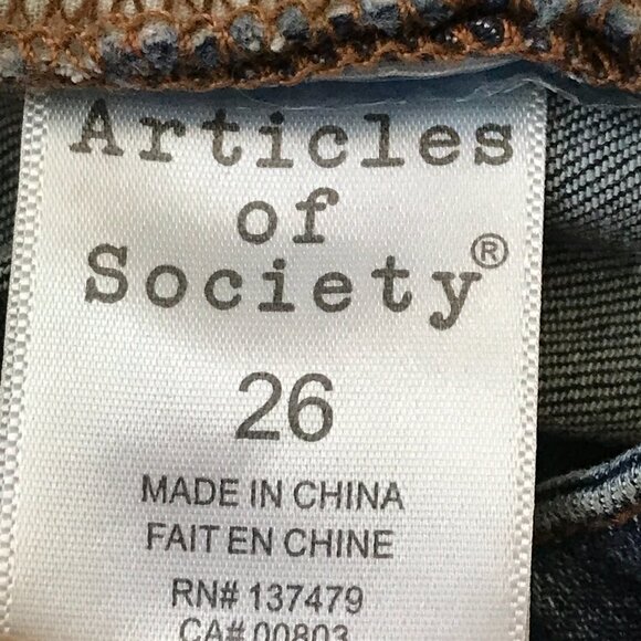Articles of Society Jeans Women 26 Blue Mid Rise Dark Wash Distressed Preppy - Picture 4 of 13